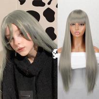 MERISIHAIR ilgas tiesus baltas perukas su kirpčiukais Sintetiniai natūralūs perukai Rožinis raudonas rudas perukas moterims Fiber Cosplay perukai 60 CM