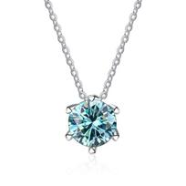 BagueRingen 100 % 925 sidabro kaklo pakabukas, apvalus, 2,0 ct D spalvos, žalias moissanito testas, skirtas moterims elegantiškas karoliai 2.0ct mėlyna