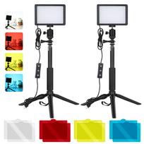 Dviejų komplektų stalinio kompiuterio USB LED vaizdo lempučių rinkinys su 2 * pritemdomu užpildymo žibintu 5600K + 2 * ištraukiamu trikoju juoda