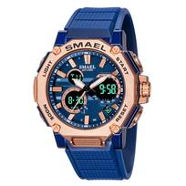SMAEL Kvarciniai laikrodžiai Sportiniai SMAEL Gamintojas Vyriškas Laikrodis Signalizacija 50M Vandeniui atsparus Chronometras LED Galinės Šviesos Rankiniai Laikrodžiai 8047 Vyriškas Laikrodis Sportas NO Package mėlyna/rožinio aukso spalvos