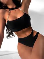 „Halter“ moteriški maudymosi kostiumėliai aukštu juosmeniu bikinis Sexy Hollow Out Bikinių rinkinys Bandeau maudymosi kostiumėliai Paplūdimio drabužiai maudymosi kostiumėliai „Biquini“ S juoda