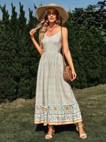Vasarinė gėlėmis marginta Boho suknelė V formos kaklu be rankovių ilga suknelė moterims Elegantiška Slim Fit Slip suknelė Vestido De Mujer 24869 XL raudona