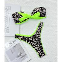 Seksualus Bandeau mazgas sujungiamas leopardinis bikinis Moteriški maudymosi kostiumėliai Moteriški maudymosi kostiumėliai Dviejų dalių bikinio rinkinys maudymosi kostiumėliui M leopardas