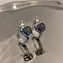 Jwer Silver Color Vintage Love Heart Zircon Crown Hoops Earrings For Women Handmade Punk Party New Design Fashion Jewelry Gifts sidabras
