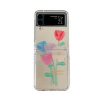 Skirtas Samsung Z Flip 4 Case Ins Love Tulip skaidrus sulankstomas telefono dėklas, skirtas Samsung Z Flip 3 Zflip4 3 smūgiams atsparus kietas nugarėlė For Samsung Z Flip 3