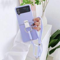 Colorful Ring Folding Case For Samsung Z Flip 4 Zflip3 With Lanyard Shockproof Hard Back Cover For Samsung Galaxy Z Flip 4 Case Samsung  Z Flip 4 violetinė