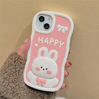 Koreietiškas mielas 3D animacinis triušis silikoninis rožinis telefono dėklas iPhone 14 13 12 11 Pro Max gražus apsauginis minkštas viršelis Funda For iPhone 14Plus
