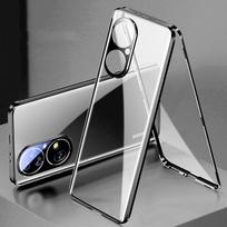 Skirta „Huawei P60 P50 40 Pro“ magnetinės adsorbcijos dvipusiam stikliniam dėklui „Honor 50 70 80 Mate 60 50 40 Pro“ objektyvo apsaugai metaliniu dangteliu For Huawei P60 juoda