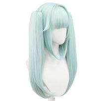 Anime Cosplay Perukas Cyberpunk Edgerunners Rebecca Cosplay Perukas Dvi uodegos Mėlynai žalias Perukas Cosplay Karščiui atsparus Sintetinis Perukas 50cm smėlis