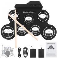 Nešiojamasis elektroninis skaitmeninis USB 7 būgnų trinkelių susukimo rinkinys silikoninis elektrinis būgnų rinkinys su 1 pora būgnų lazdelių ir palaikomojo pedalu juoda