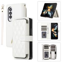 Metalinis diržas su užtrauktuku kortelės Piniginės odinis dėklas, skirtas Samsung Z Fold 5 Flip 5 4 3 S23 S22 Ultra S21 S20 A34 A54 A13 A23 A33 A53 Laikiklio dangtelis Samsung Z flip 3 balta