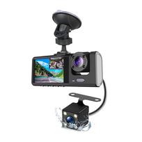 Priekinė ir galinė vaizdo registratoriai viduje, 3 kameros, 1080P+720P+480p, automobilio galinio vaizdo veidrodėlis, vaizdo įrašymas juoda