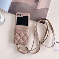 Prabangus odinis kaklo dirželis per petį Crossbody piniginės dėklas, skirtas Samsung Galaxy Z Flip 5 Z Flip 4 Z Flip 3 kortelių lizdo dangtelis Samsung Z flip5 ruda