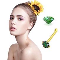 KODY PIERCING 9K Kieto Aukso Auskaras Nosies Sagė Su Žaliu Cirkoniu 2mm Sagė - Kokybiškas Auskaras