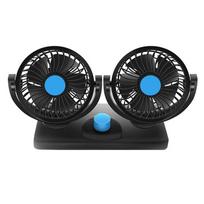 Mini automobilio ventiliatorius dvigubas aušinimo ventiliatorius Tylus USB elektrinis ventiliatorius, besisukantis 360 laipsnių su 4 vėjo greičiais mėlyna