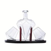 1 rinkinys Vyno butelių rinkinys Deimanto formos viskio dekanteris su 2 vyno taurėmis ir mediniu laikikliu Aukšto borosilikatinio stiklo vyno butelis Elegantiškas rankų darbo amatas Diamond Decanter With 2 Glass
