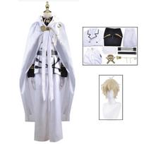 Anime PaskutiniojoAngelo Mikaela Hyakuya Cosplay Kostiumas Baltas Vėjo Striukės Apsiaustas Uniforma Helovino Šventės Karnavalo Apranga L-(Costume+Wig)