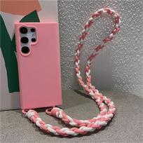 Krepšelis per petį, pintas virvelės dėklas Samsung S24 Ultra S23 FE S22 S21 Plus S20 FE A15 A05 A35 A55 A54 A34 A33 A53 A73 A52 A72 minkštas viršelis iphone 6 6s rožinė
