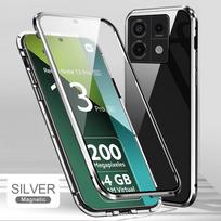 360 laipsnių viso kūno apsaugos dangtelis, skirtas Redmi Note13 Pro 5G 4G Matel buferio dvipusis stiklo smūgiams atsparus dangtelis Redmy Note13 4G sidabras