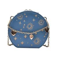 Fashion Starry Sky Round Bags Women Crossbody Bag Luxury Chain Circular Shoulder Bag Lady Small Embroidery Women's Handbag One Size mėlyna