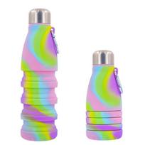 Foldable Bottle With Carabiner Leak Silicone Collapsible Water Bottles Portable Sports Cups Proof For Outdoor Travel 500ml 500 ml white