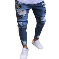 Madingi Gatvės Mados Siauro Kirpimo Džinsai Atsitiktinio Gatvės Stiliaus Džinsai Vyrams Streetwear Džinsai L arktinė mėlyna spalva