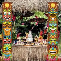 2 vnt., Havajų Luau vakarėlio dekoravimo reikmenys, Tiki totemo durų vėliava-ženklas, skirtas Aloha Havajų Luau tropinei Moana gimtadienio šventei dekoruoti įvairiaspalvis