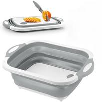 Collapsible Chopping Board Kitchen Foldable Camping Dishes Sink Space Saving 3 In 1 Multifunction Storage Basket for BBQ Prep/Picnic/Camping pilka spalva