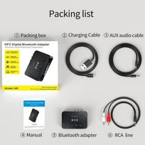 NFC Bluetooth 5.0 adapterio siųstuvo imtuvas, 3 viename 3,5 mm AUX/RCA Bluetooth adapterio stereo sistema, skirta garsiakalbiams, televizoriams, kompiuteriams ir automobilių TV radijo imtuvams 9.2x6.5x2cm juoda