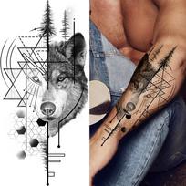 Kompaso raidė Laikina tatuiruotė vyrams Moterims Suaugusiems Realistiška netikra vilko kaukolės tatuiruotės lipdukas Tigras Juodojo miško tatuiruotės dilbis