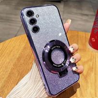 Luxury Glitter Plating Magnetic Holder Phone Case For Xiaomi Redmi 13C 10C 9C 10A 9A Note 11 11S 10 10S 9 8 7 Pro Bracket Cover Redmi 9A violetinė