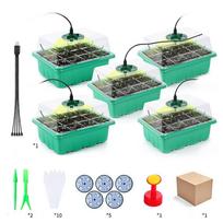 5 vnt sodinukų padėklas su LED Grow lemputėmis Augalų sėklų starterio rinkinys Šiltnamių auginimo padėklai su lengvu naudingu sodo įrankiu 5Pcs/set žalia