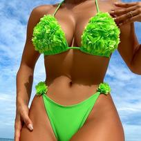 Moteriškas žiedlapis bikinis Seksualus maudymosi kostiumėlis aukštu juosmeniu Paplūdimio maudymosi kostiumėlis Moteriškas vasaros maudymosi kostiumėlis L green