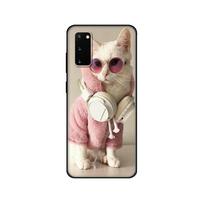 Juodas TPU dėklas Samsung galaxy S20 /S20 PLUS/S20 ultra/S20+ /S20FE nugarėlės dangtelis Katės akiniai Šaunus Samsung S20 beige