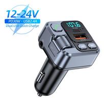 Bluetooth 5.1 Automobilinis FM siųstuvas 30 W PD USB greito įkroviklio adapteris Automobilinis MP3 stereo muzikos grotuvas laisvų rankų įranga 3,5 mm Aux belaidis automobilinis rinkinys