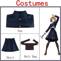 Jujutsu Kaisen Kugisaki Nobara Anime Cosplay kostiumo uniforma, liemens rankinė, pilnas komplektas, kostiumas, viršutinis sijonas, paltas, moteriškas kostiumas S mėlyna