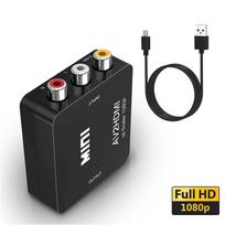 VAORLO Su RCA į HDMI suderinamas AV į HD GANA 1080P Mini RCA Composite CVBS AV į HD vaizdo garso keitiklio adapteris, suderinamas su PAL juoda