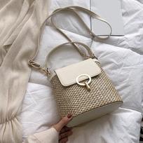 Mažas šiaudų krepšio kibiras moterims Vasaros Crossbody Krepšiai Rattan Krepšiai Beach Lady Kelioninės piniginės ir rankinės Pečių krepšys balta