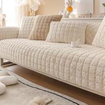 Vienos spalvos itin minkštas triušio pliušinis sofos užtiesalas 1/2/3/4 vietų L formos kampinės sofos užvalkalas Neslystantis sofos užvalkalas svetainei 70x70cm 1pc beige