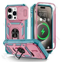 Dėklas skirtas iPhone 15 14 13 12 11 Pro XS Max XR 8 7 Plus Camera Slide Military Grade Apsauga nuo šarvų 360 laipsnių pasukamas šarvų dangtelis iPhone 15 Pro Max rožinė žalia spalva