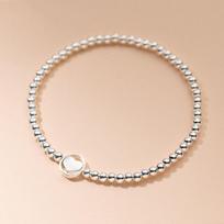 Madingas tikro 925 svarų sterlingų sidabro minimalistinio širdies 3 mm karoliukų elastinis apyrankė moterims Vestuviniai papuošalai Dovana DB1179