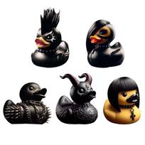 5 šaunių pankų ančių figūrėlių dekoracija gotikiniu stiliumi, ančių namų ornamentai, unikali namų puošmena, kolekcinės figūrėlės