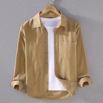 Japanese Style Casual Men Shirts Spring Fall Men Tops Daily Solid Color Shirt Turn-down Collar Pure Cotton Button Shirt L tamsiai pilka spalva