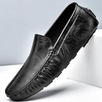 FashionMen Loafer Shoes split Leather Slip-On White Sneakers Male Casual Brand Spring Men Loafers Driving Shoes Mocassin Zapatos Hombre 38 juoda