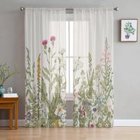 Augalai Gėlės Lapai Šifonas Permatomos užuolaidos svetainei Miegamojo Namų dekoravimas Langas Voiles Tiulis užuolaidos Užuolaidos W135 x H115cm x1&Rod Pocket