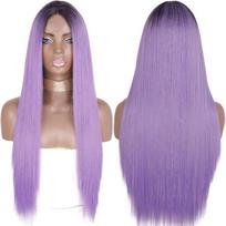 MISS WIG perukas Ilgi tiesūs levandų plaukų sintetinis perukas moterims Natūralus vidurinės dalies perukas mergaitėms, karščiui atsparaus pluošto, natūraliai atrodantis perukas