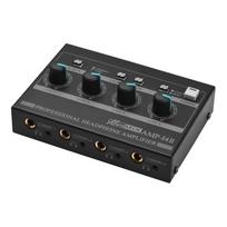 AMP14 4 kanalų ausinių stiprintuvas Kompaktiškas stereofoninis ausinių stiprintuvas su RCA/6,35 mm/3,5 mm įvesties garsumo valdymu US Plug juoda