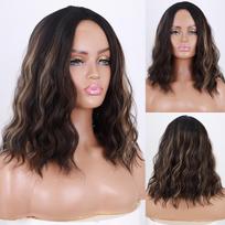 LISI HAIR Moteriškas sintetinio pluošto banguotas perukas be kirpčiukų trumpas natūralus banguotas perukas Ombre pilkai violetinis sintetinio pluošto perukas moterims