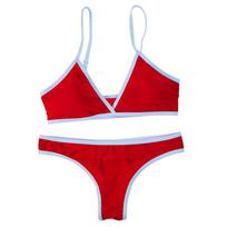 Moteriškas maudymosi kostiumėlis, vienspalvis, paprasto susiuvimo bikinio rinkinys Seksualūs stringai, braziliški paplūdimio drabužiai, maudymosi kostiumėliai S raudona