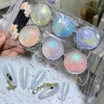 1 želė neoninės vaivorykštės holografinės chameleono pudros „Aurora Effect“ vaivorykštinio pigmento blizgesio nagų blizgesio pudra rinkinys